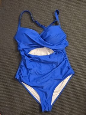 Royal Blue One-Piece Swimsuit with Twist Front and Cutout